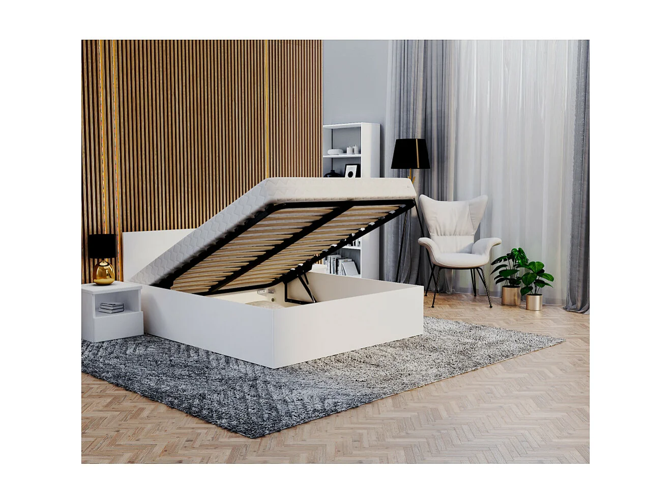 Lit coffre Paris 120 x 200 cm avec sommier à lattes relevable Blanc