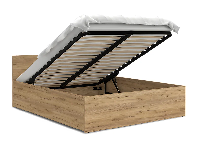 Lit coffre Paris 120 x 200 cm avec sommier à lattes relevable Chêne