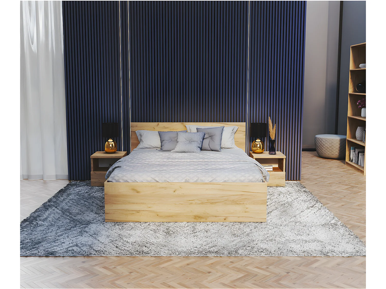 Lit coffre Paris 120 x 200 cm avec sommier à lattes relevable Chêne