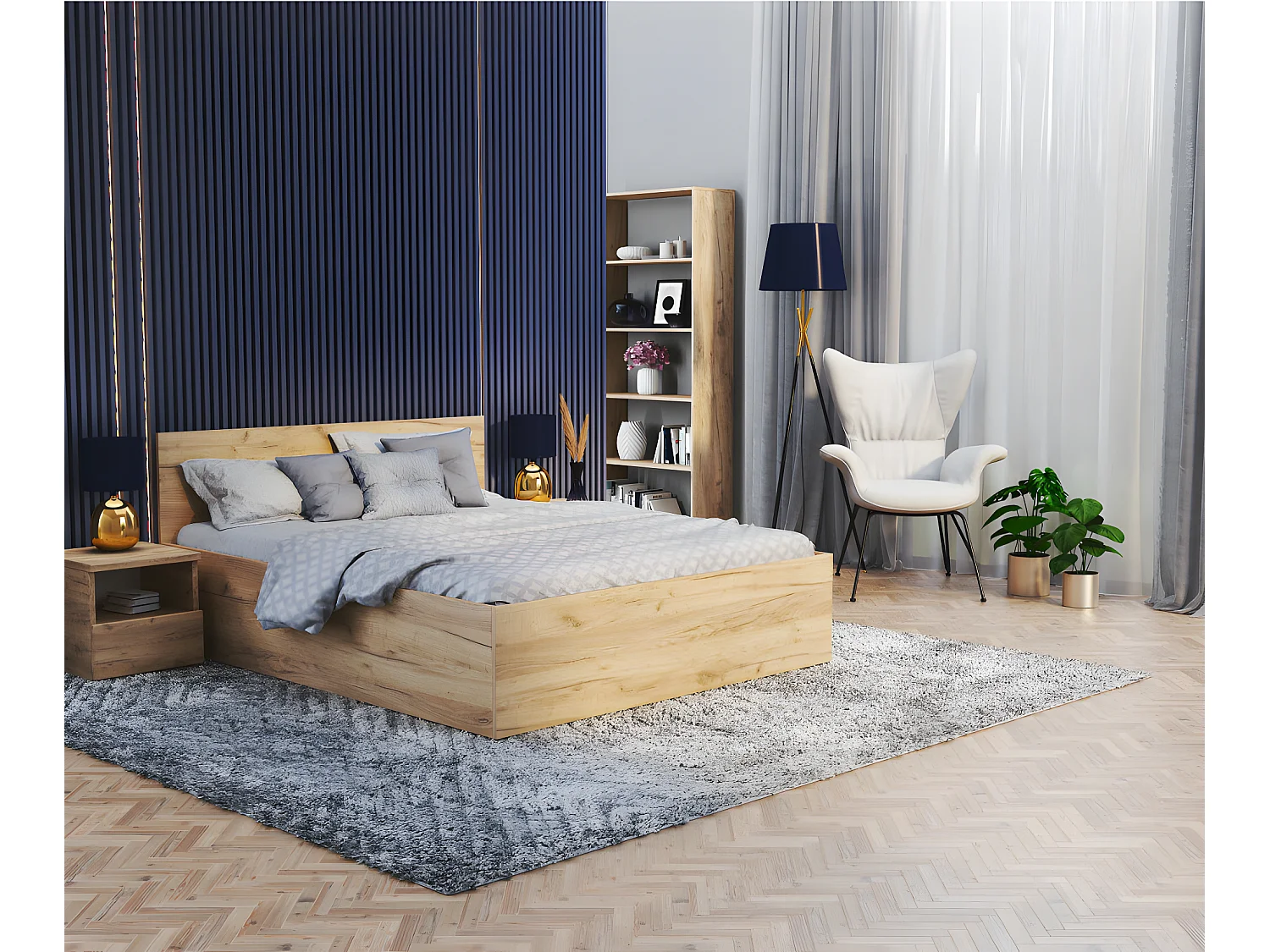 Lit coffre Paris 120 x 200 cm avec sommier à lattes relevable Chêne