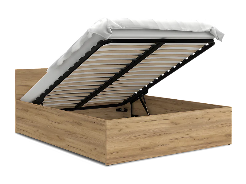 Lit coffre Paris 120 x 200 cm avec sommier à lattes relevable Chêne
