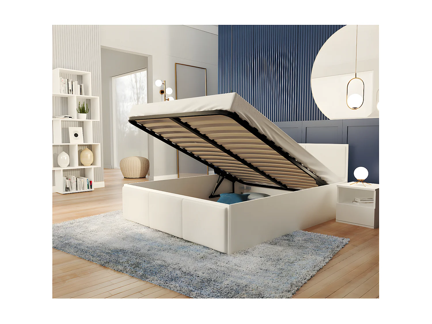 Lit coffre Barcelona 120 x 200 cm avec sommier à lattes relevable Blanc