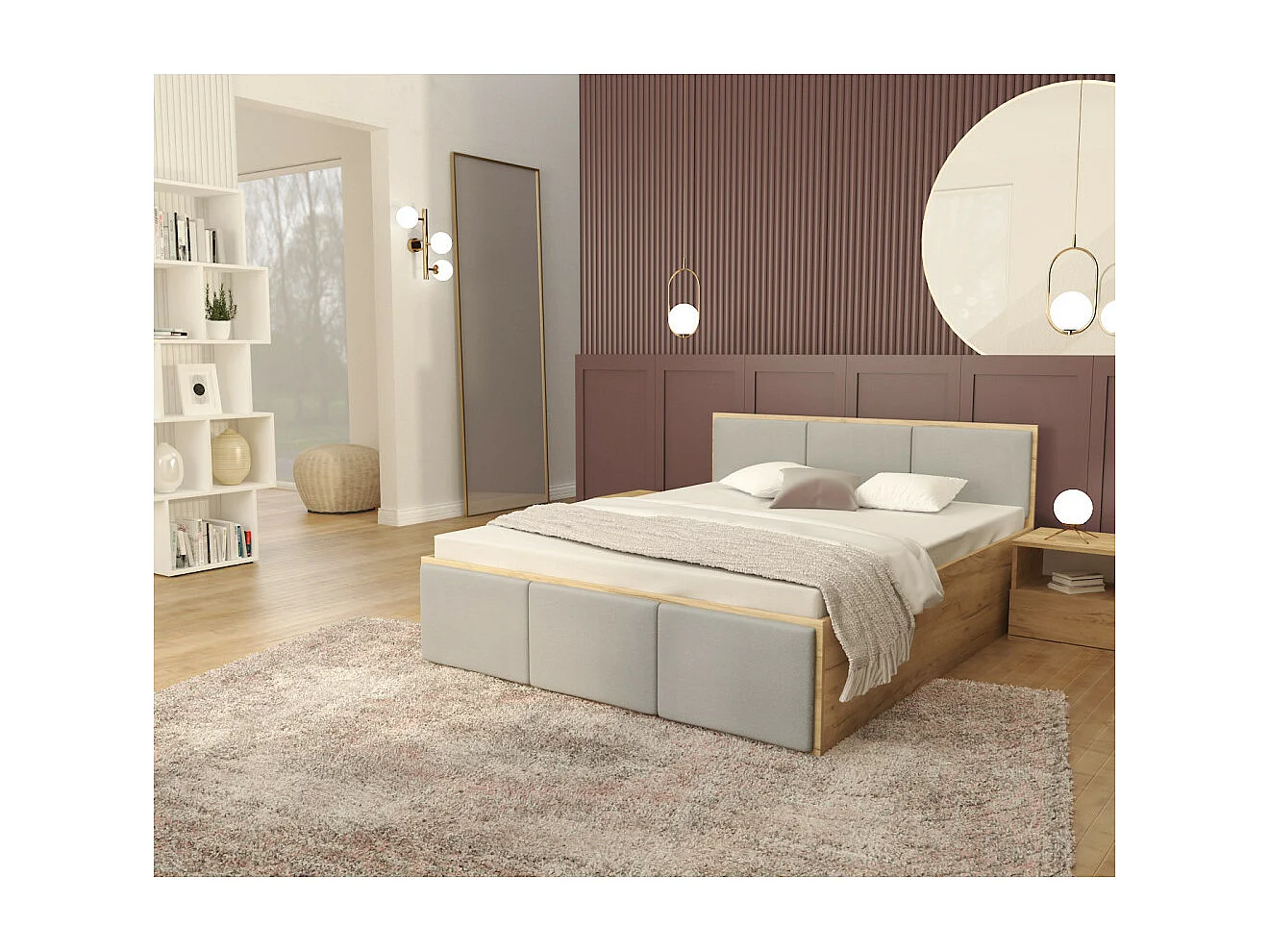 Lit coffre Barcelona 120 x 200 cm avec sommier à lattes relevable Chêne - Gris clair