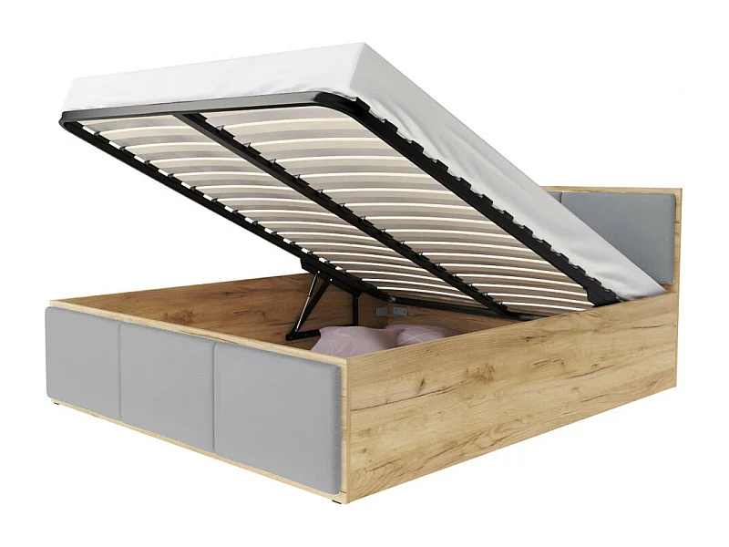 Lit coffre Barcelona 120 x 200 cm avec sommier à lattes relevable Chêne - Gris clair