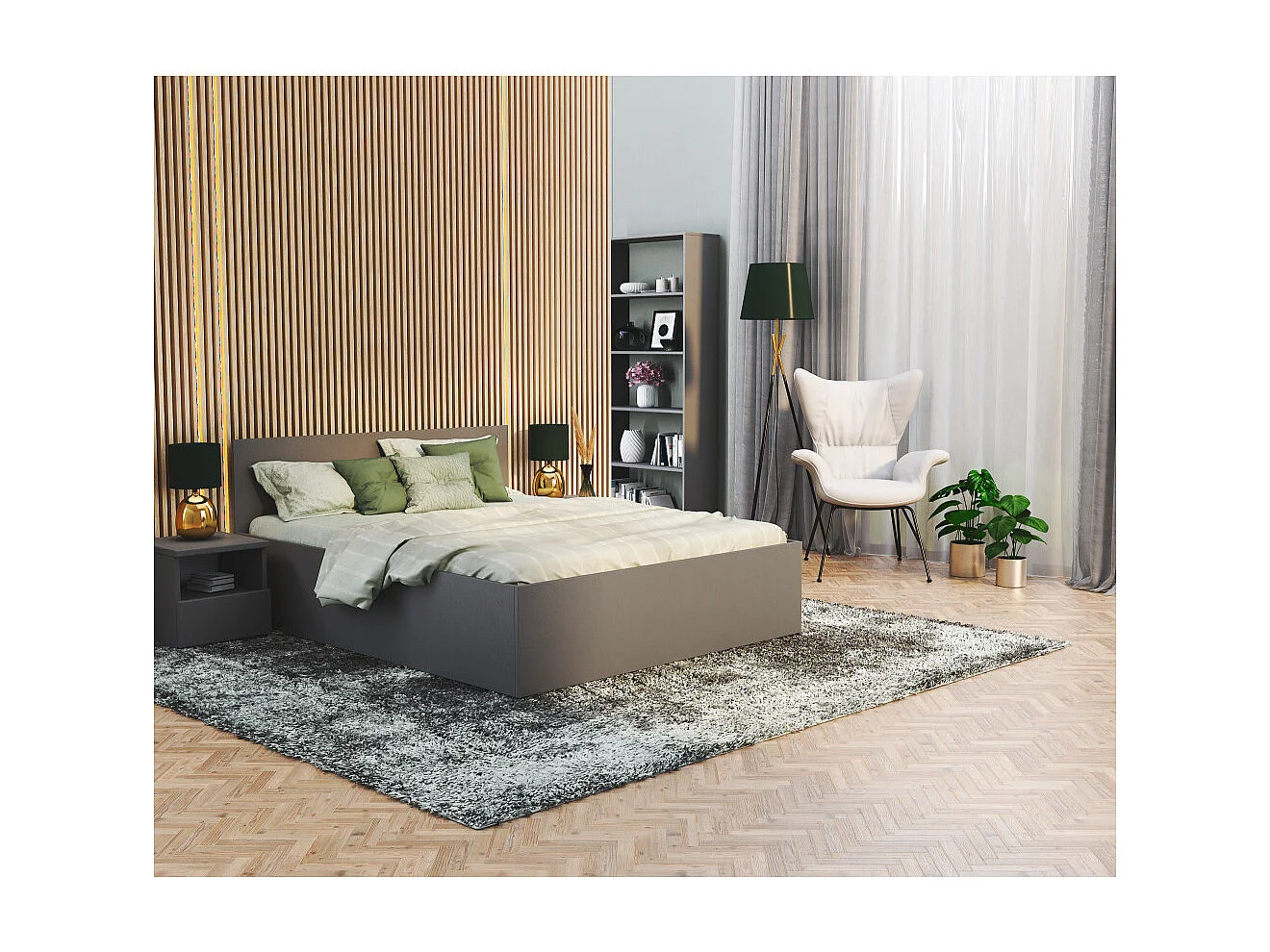 Lit coffre Paris 140 x 200 cm avec sommier à lattes relevable Gris