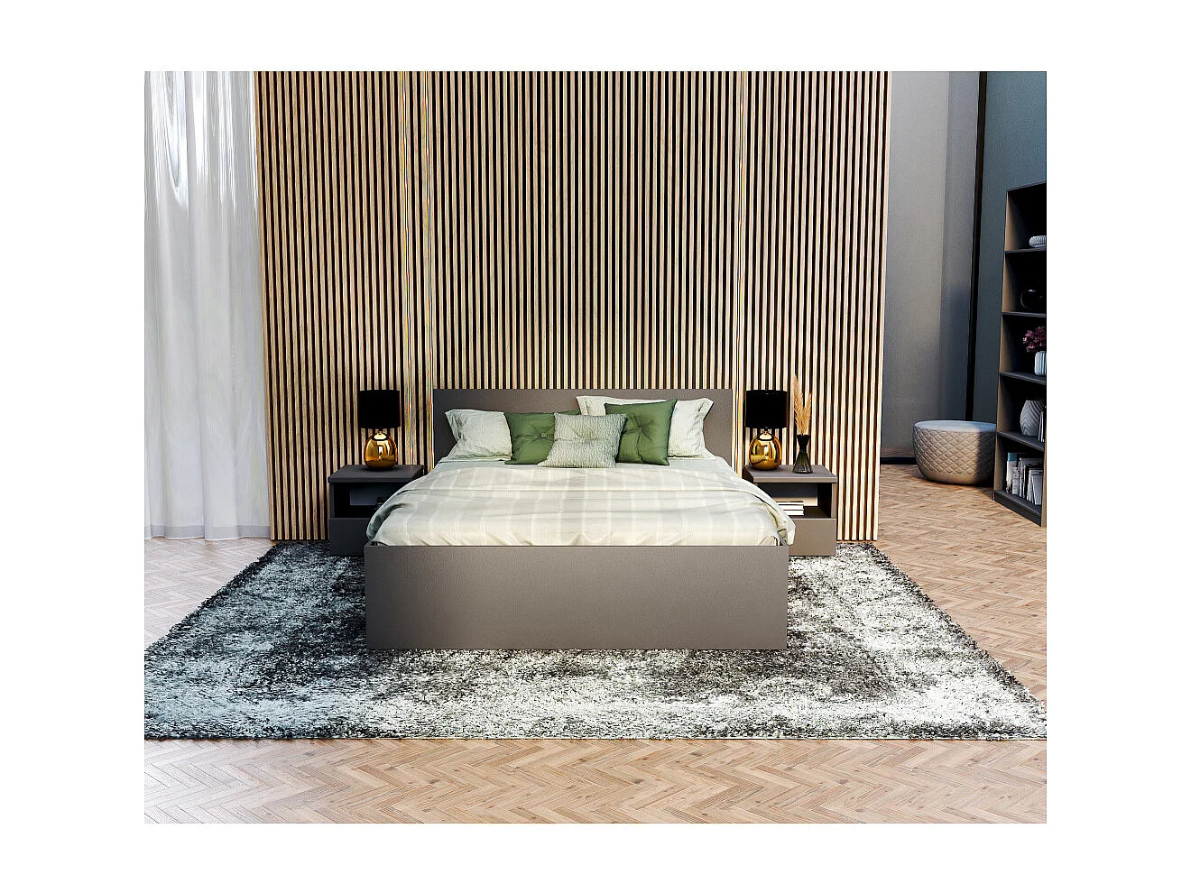 Lit coffre Paris 140 x 200 cm avec sommier à lattes relevable Gris