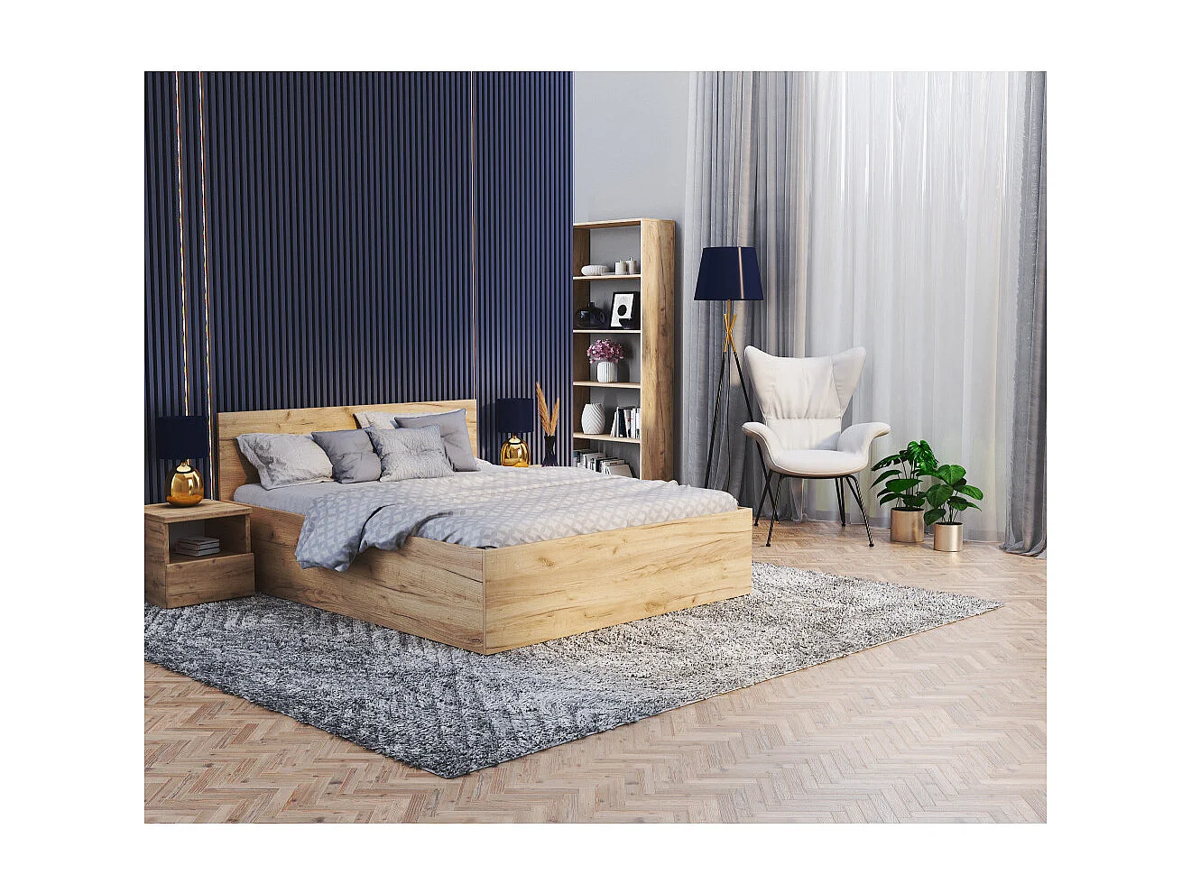 Lit coffre Paris 140 x 200 cm avec sommier à lattes relevable Chêne