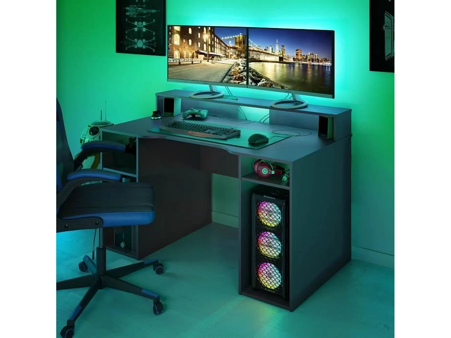 Table de bureau gamer OZONE - Noir - 136 x 67 x 88 cm - Avec étagere supérieure pour écran