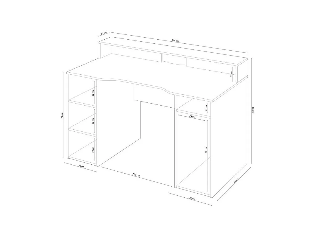Table de bureau gamer OZONE - Noir - 136 x 67 x 88 cm - Avec étagere supérieure pour écran