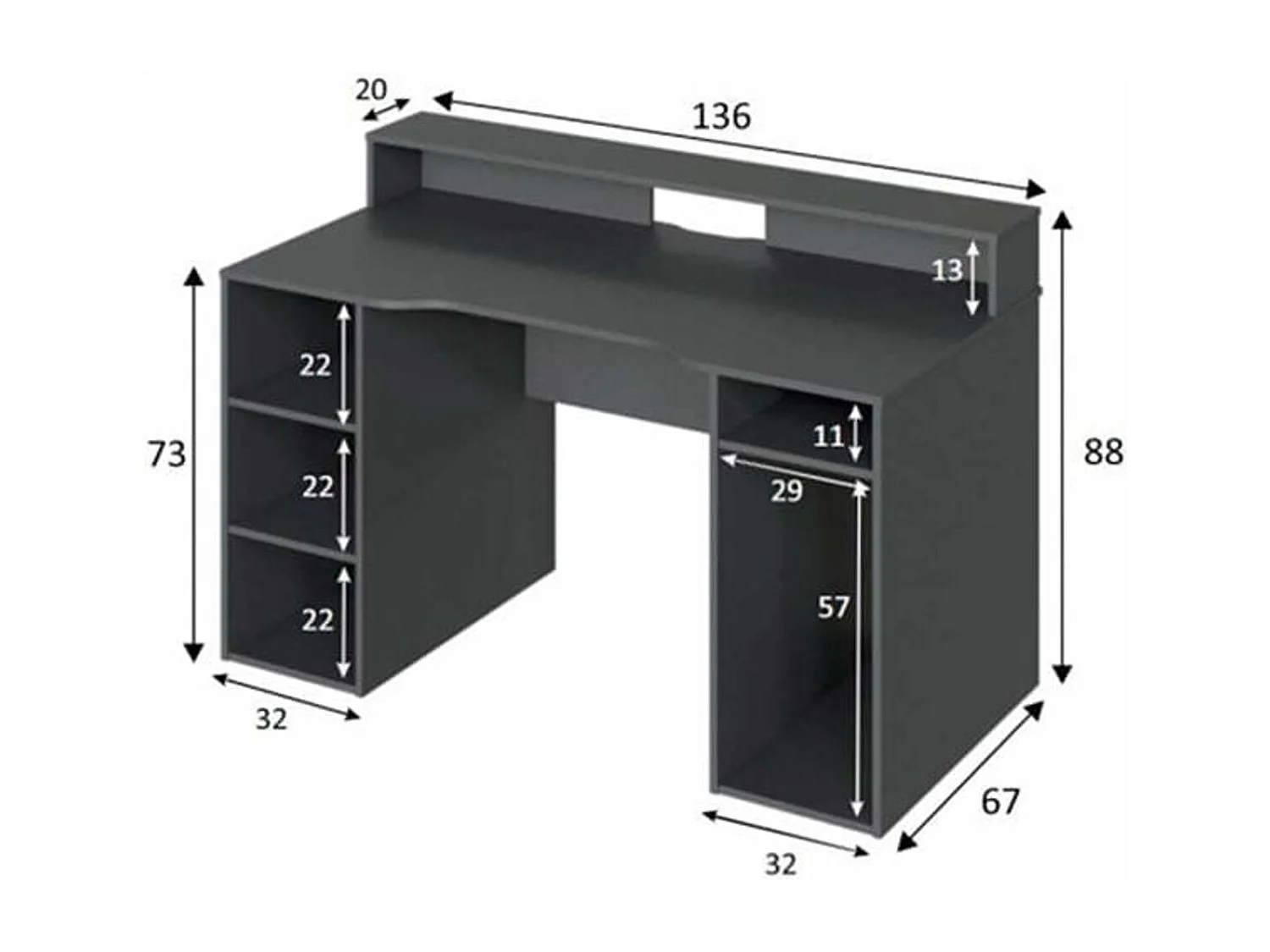 Table de bureau gamer OZONE - Noir - 136 x 67 x 88 cm - Avec étagere supérieure pour écran