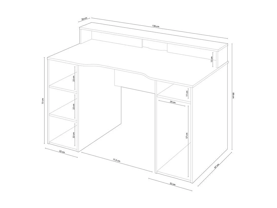Table de bureau gamer OZONE - Noir - 136 x 67 x 88 cm - Avec étagere supérieure pour écran