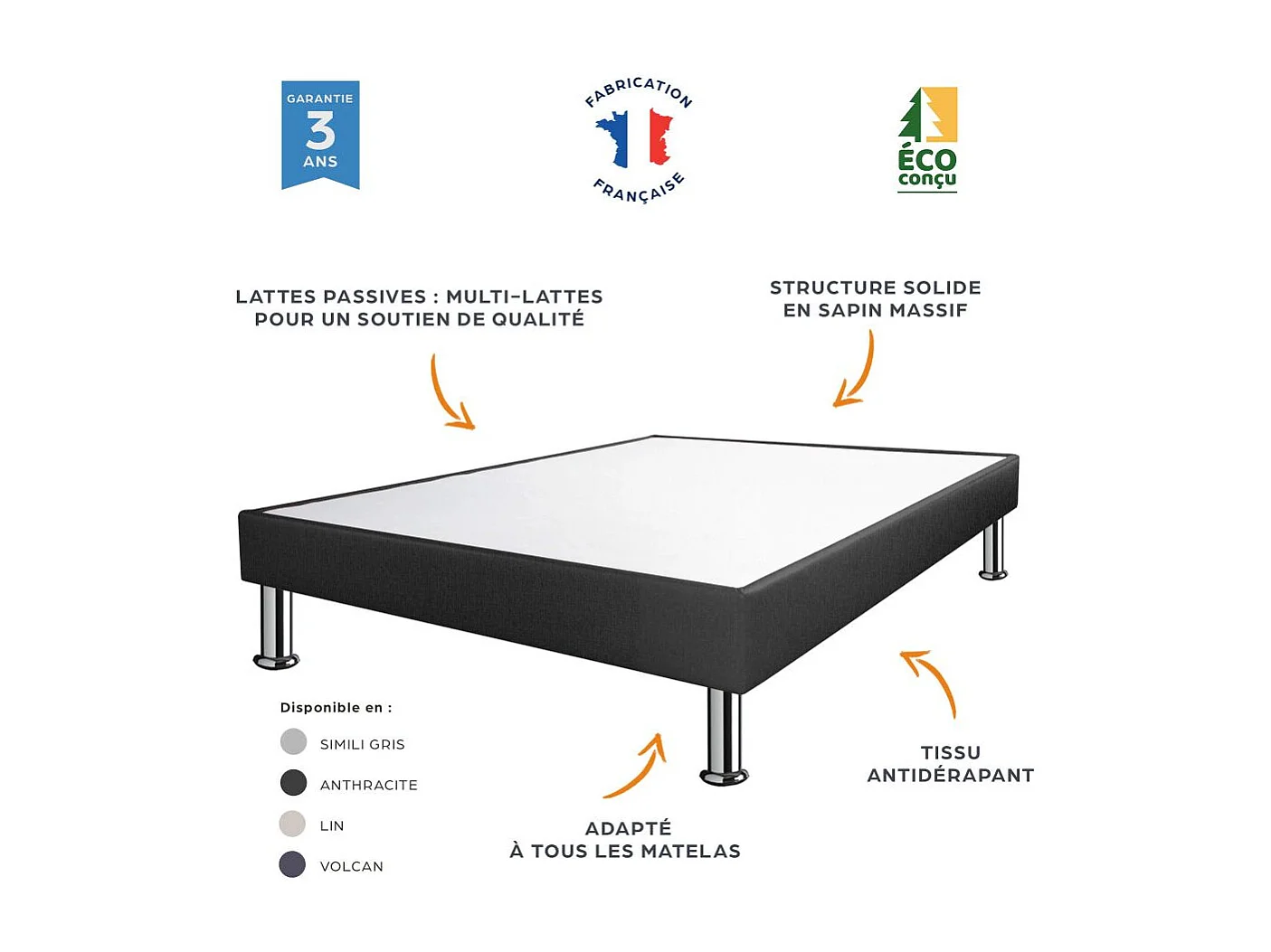 Sommier déco SP18 + pieds - Sahara 2x90x200 - 26 lattes - H.18 cm - Made in France