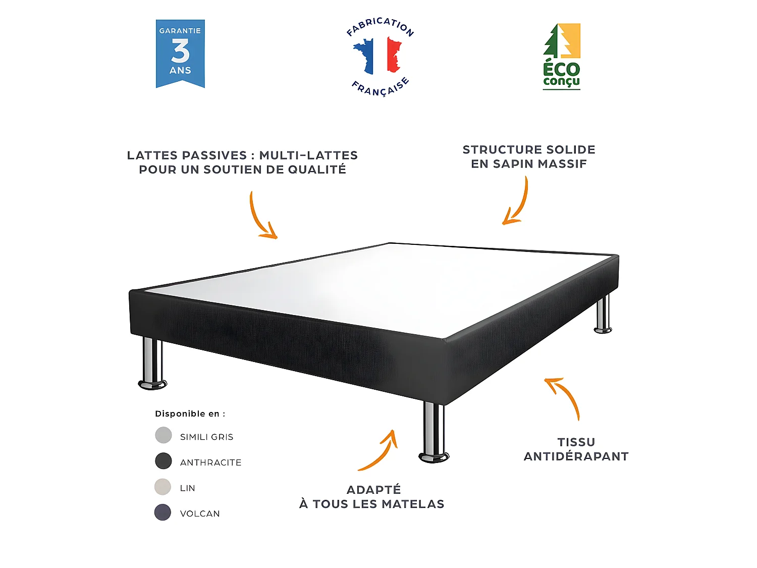 Sommier déco SP18 + pieds - Sahara 90x200 - 13 lattes - H.18 cm - Made in France