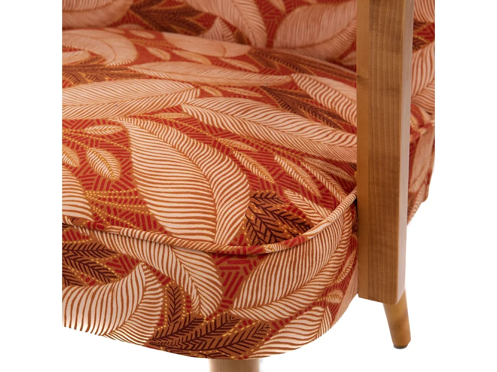 Fauteuil rétro en tissu feuillage et accoudoirs en bois - HONEY