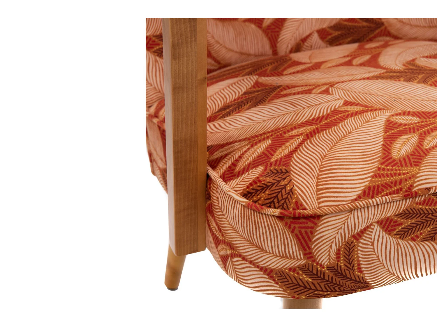 Fauteuil rétro en tissu feuillage et accoudoirs en bois - HONEY