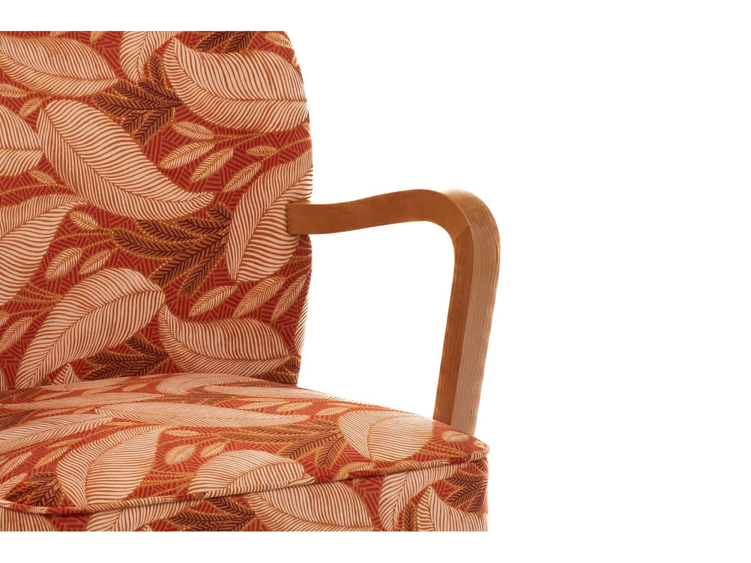 Fauteuil rétro en tissu feuillage et accoudoirs en bois - HONEY