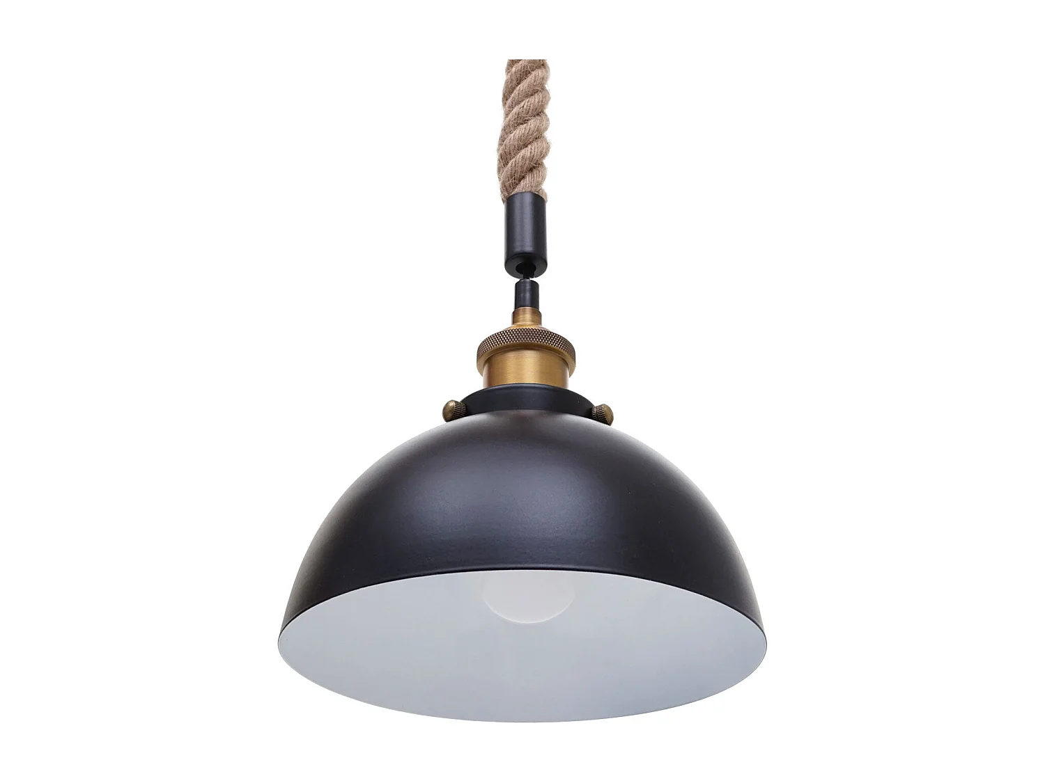 Suspension Lampe lustres style industrielle vintage bambou corde métal noir 3x abat-jour dôme 04_0003598