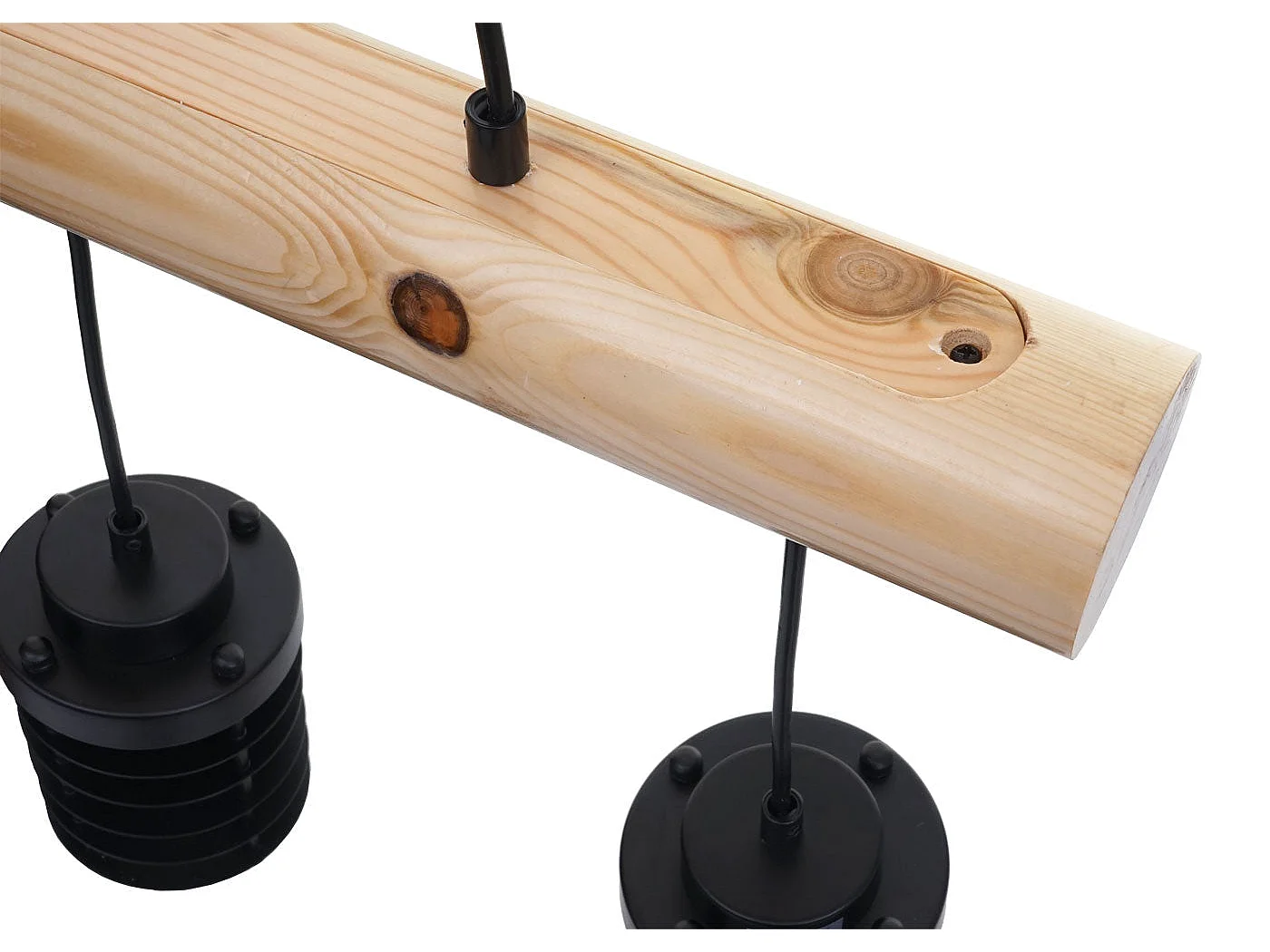 Suspension lampe suspendue suspension design industriel vintage bois massif métal noir 3 abat-jour 04_0004049