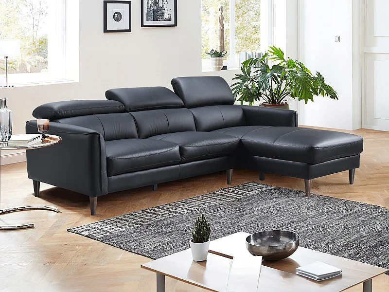 Canapé d'angle droit en cuir de buffle noir SALVI