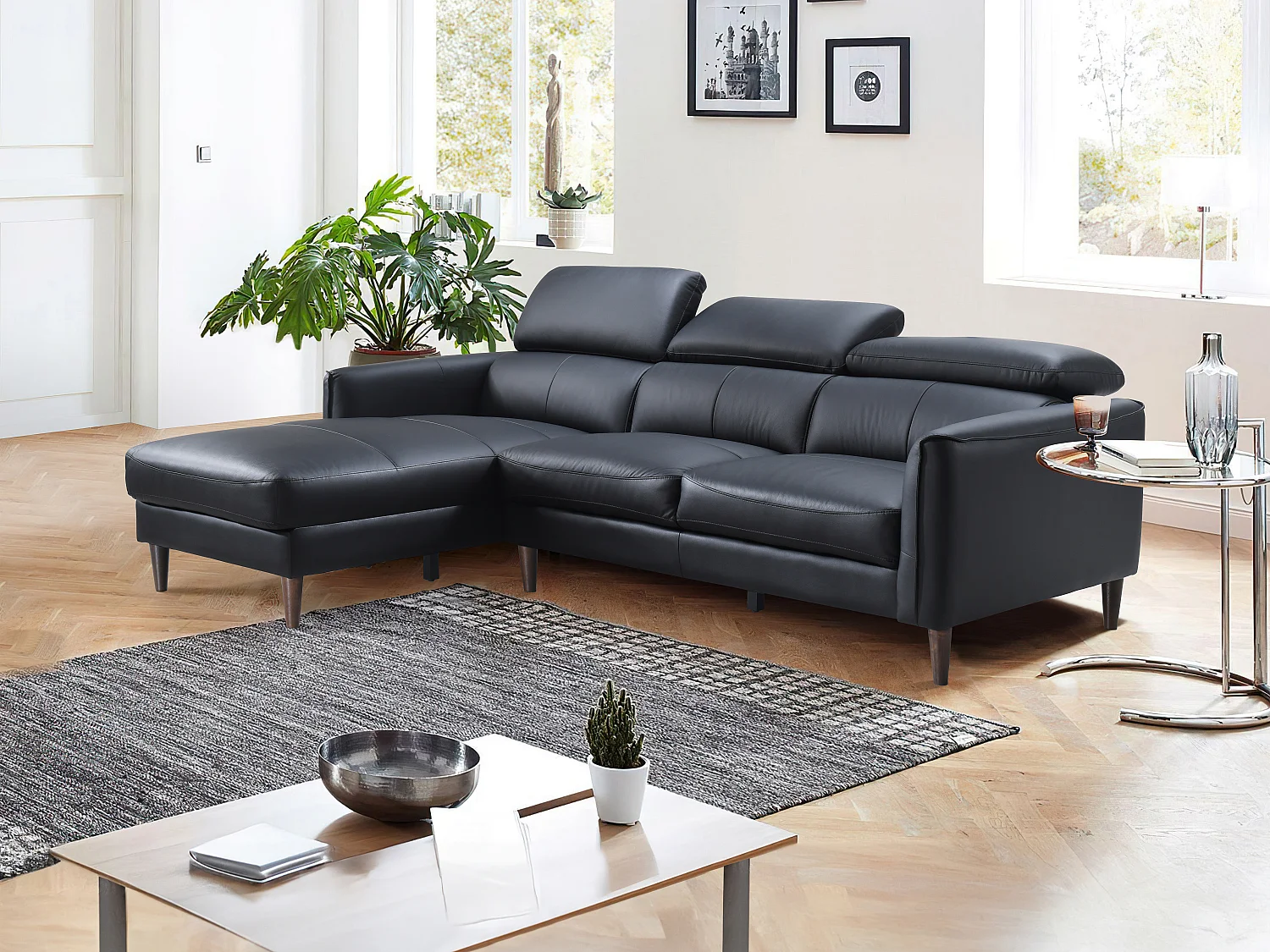 Ecksofa - Ecke links - Büffelleder - Schwarz - SALVI