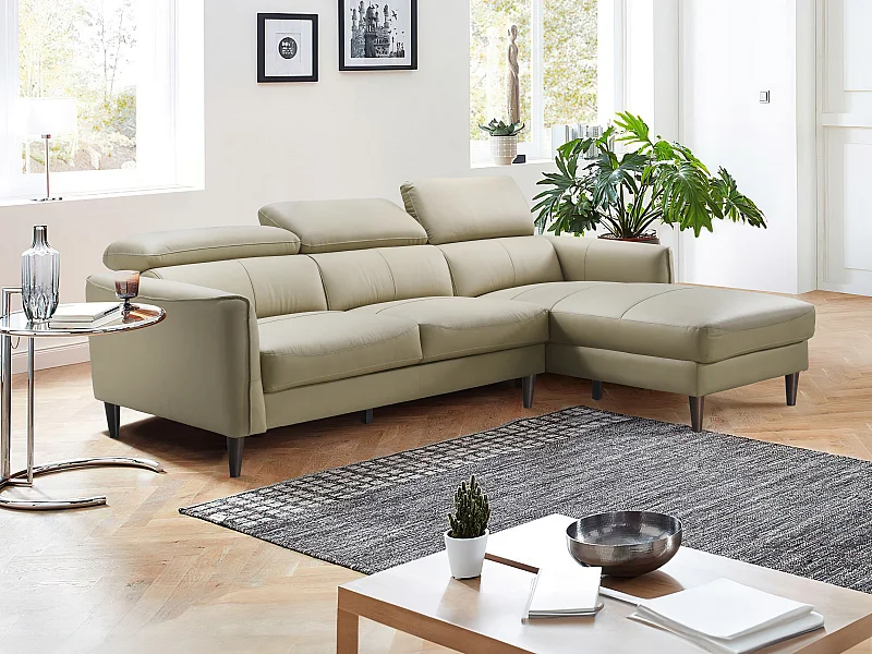 Canapé d'angle droit en cuir de buffle beige SALVI