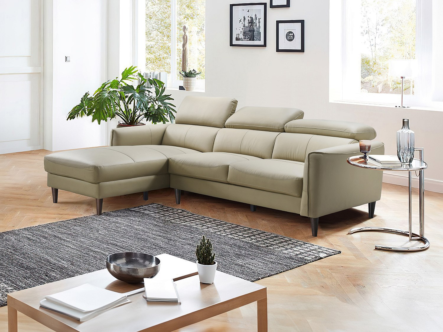 Ecksofa - Ecke links - Büffelleder - Beige - SALVI