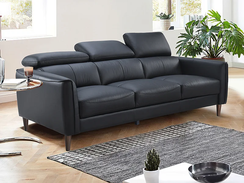 Sofa 3-Sitzer - Büffelleder - Schwarz - SALVI