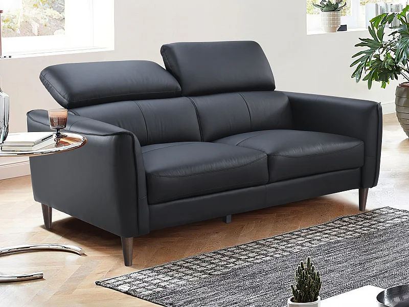 Buffelhudssoffa med 2 platser i svart läder SALVI