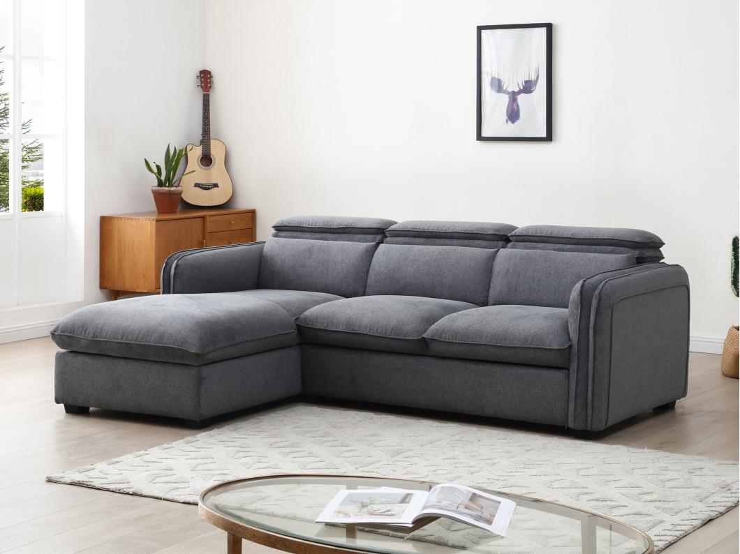 Canapé d'angle gauche convertible en tissu gris ORELANA