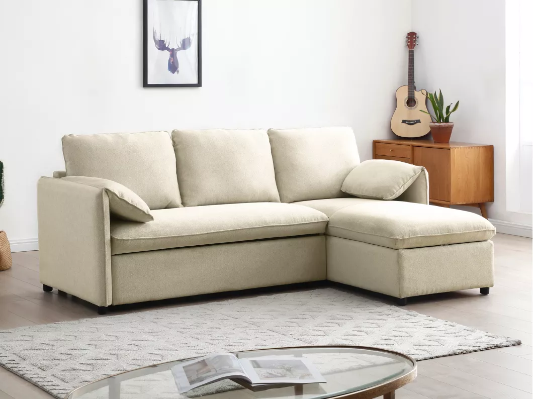 Kauf Unique Ecksofa mit Schlaffunktion - Ecke wechselbar - Stoff - Beige - ALPARETO