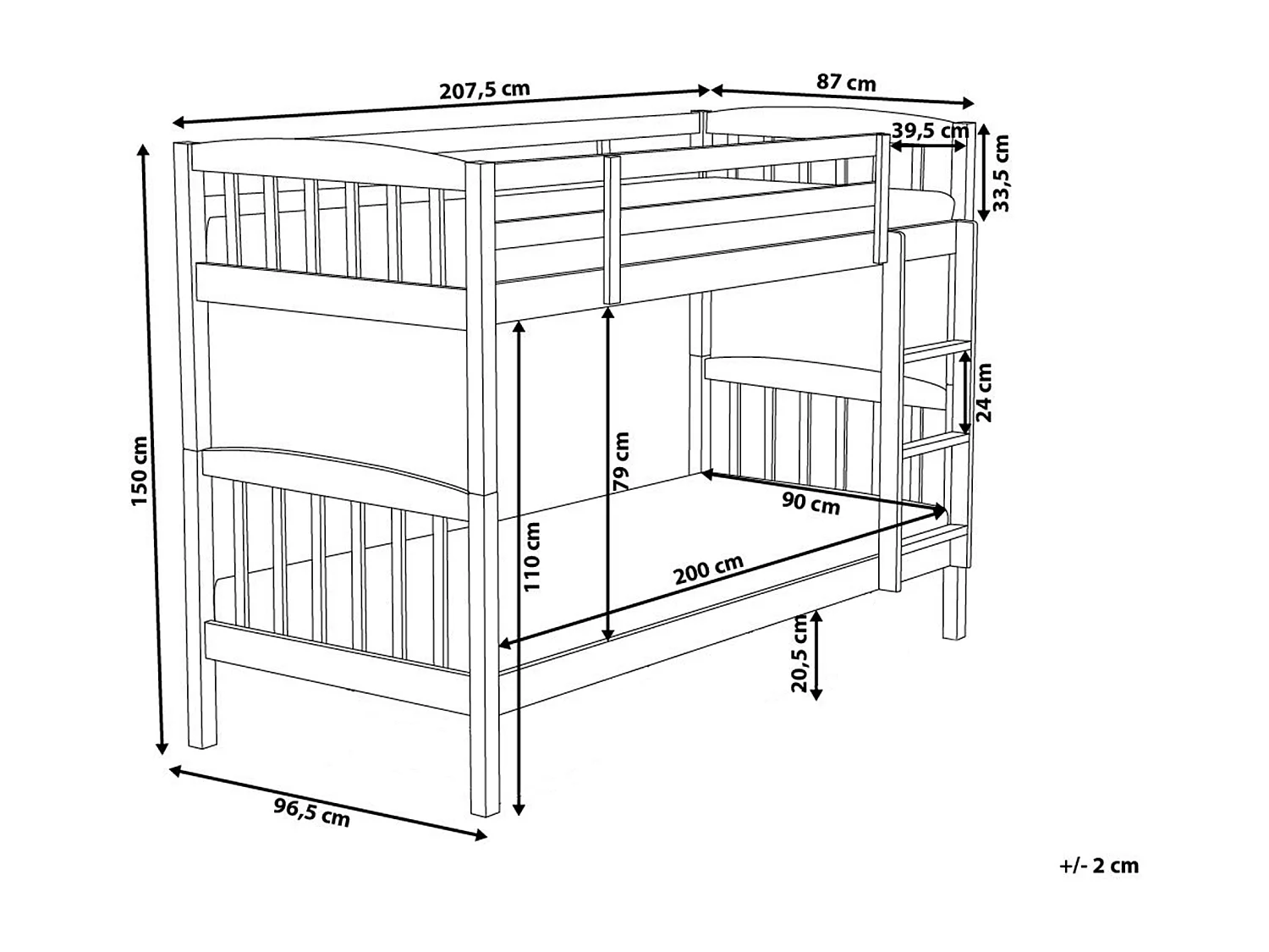 Lit superposé Bois de pin REVIN 90 x 200 cm Marron clair