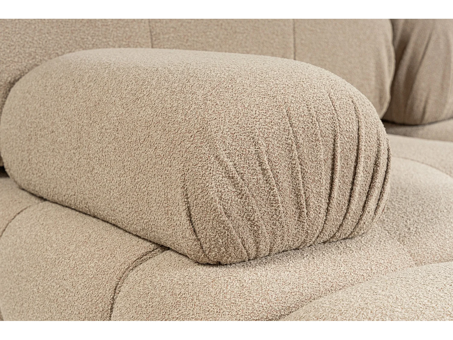 Fauteuil accoudoir ou module d'angle gauche Nounou Tissu bouclette Pêche