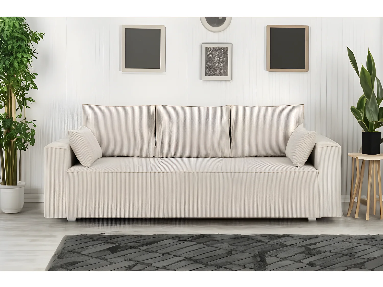 Canapé convertible 3 places ANAFI en velours côtelé beige