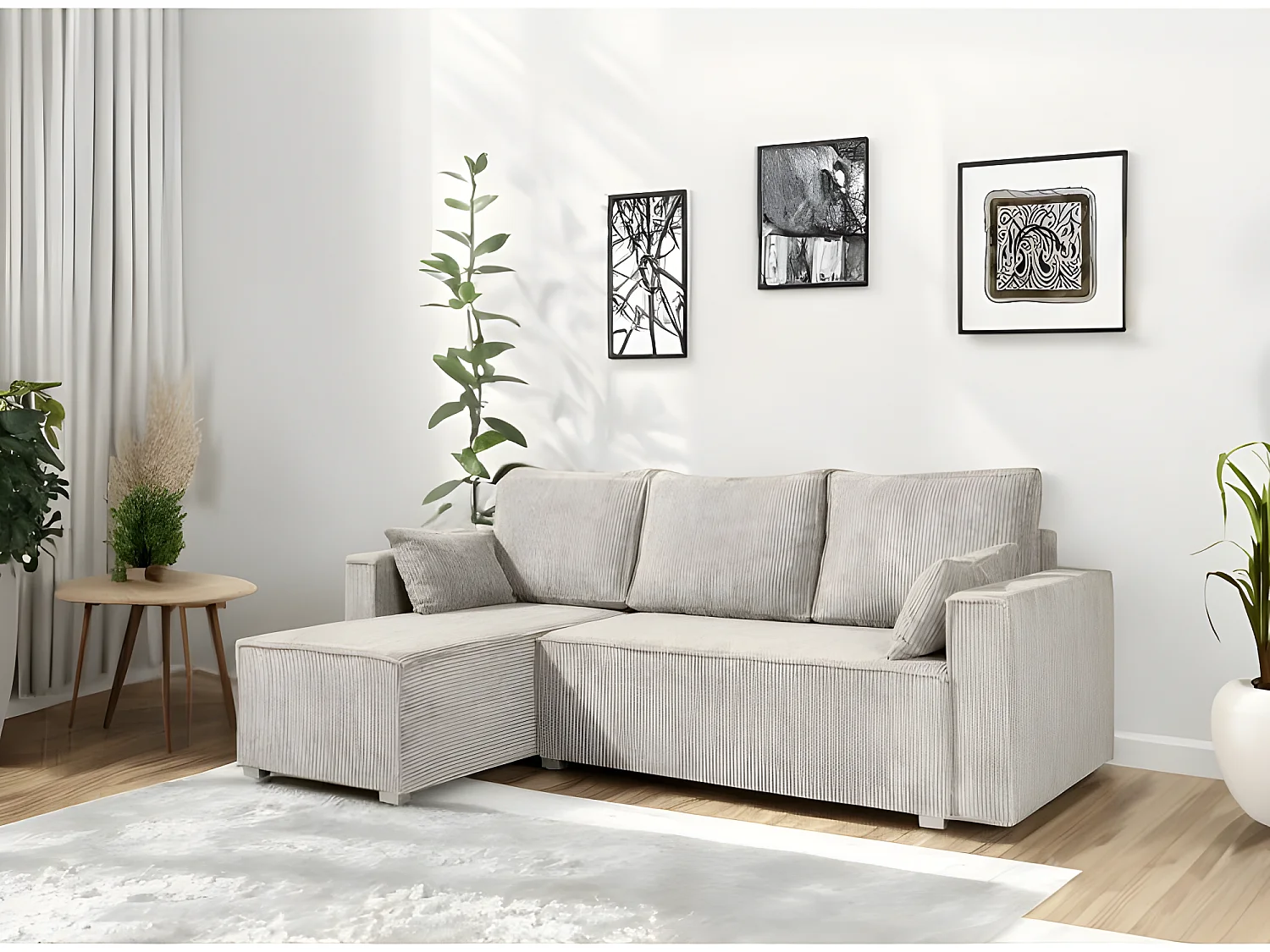 Canapé convertible ANAFI en L  en velours côtelé beige