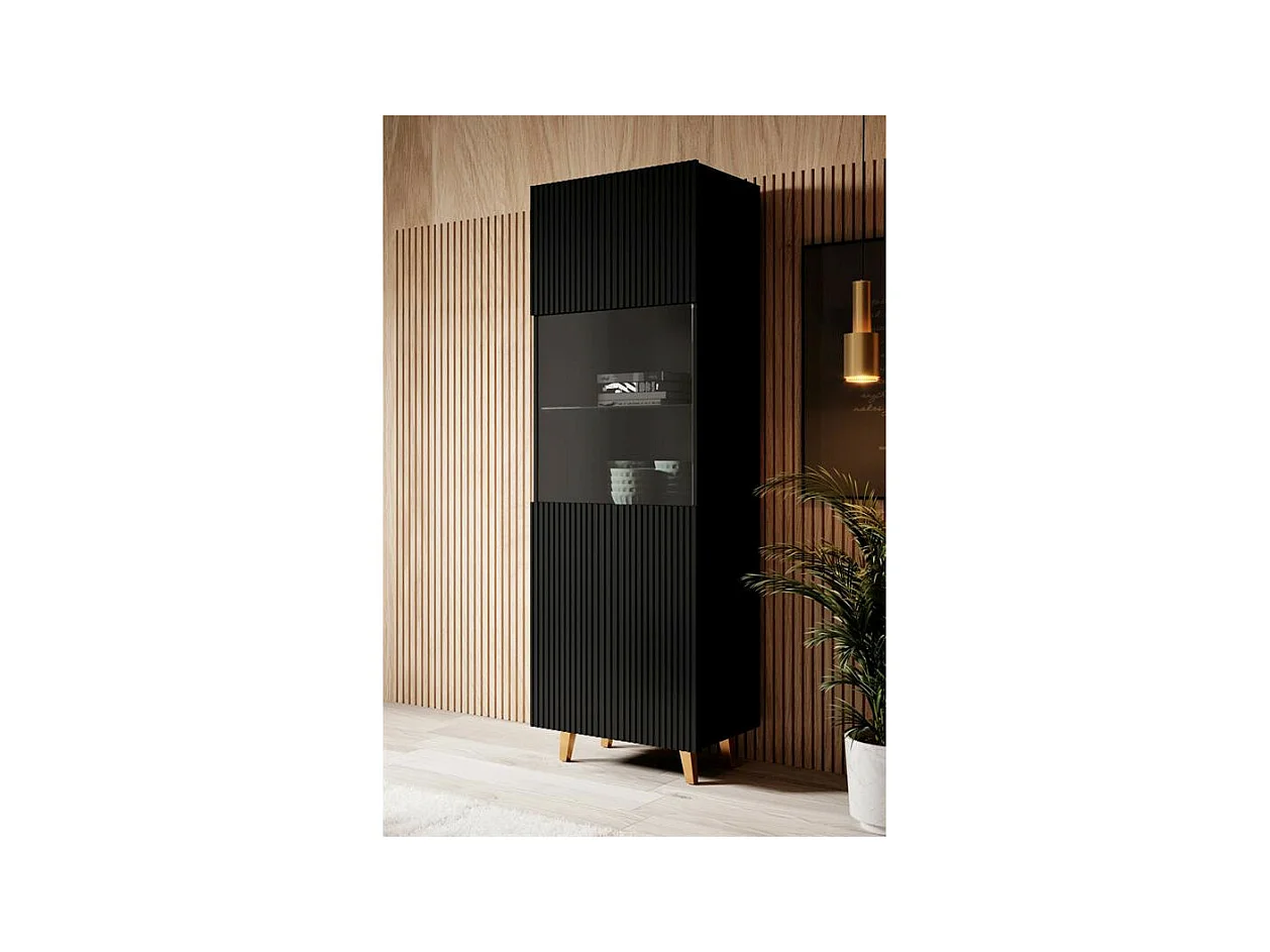 Vitrine design noir mat 182 x 60cm Gustave