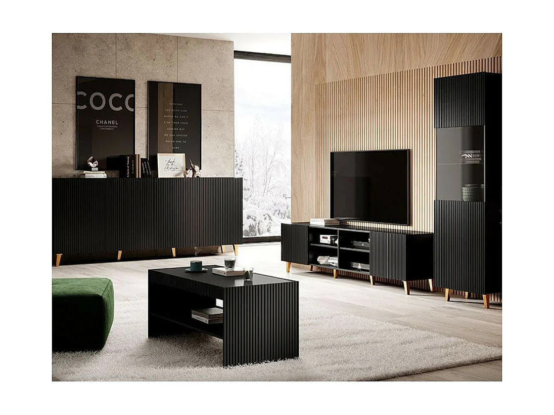 Vitrine design noir mat 182 x 60cm Gustave