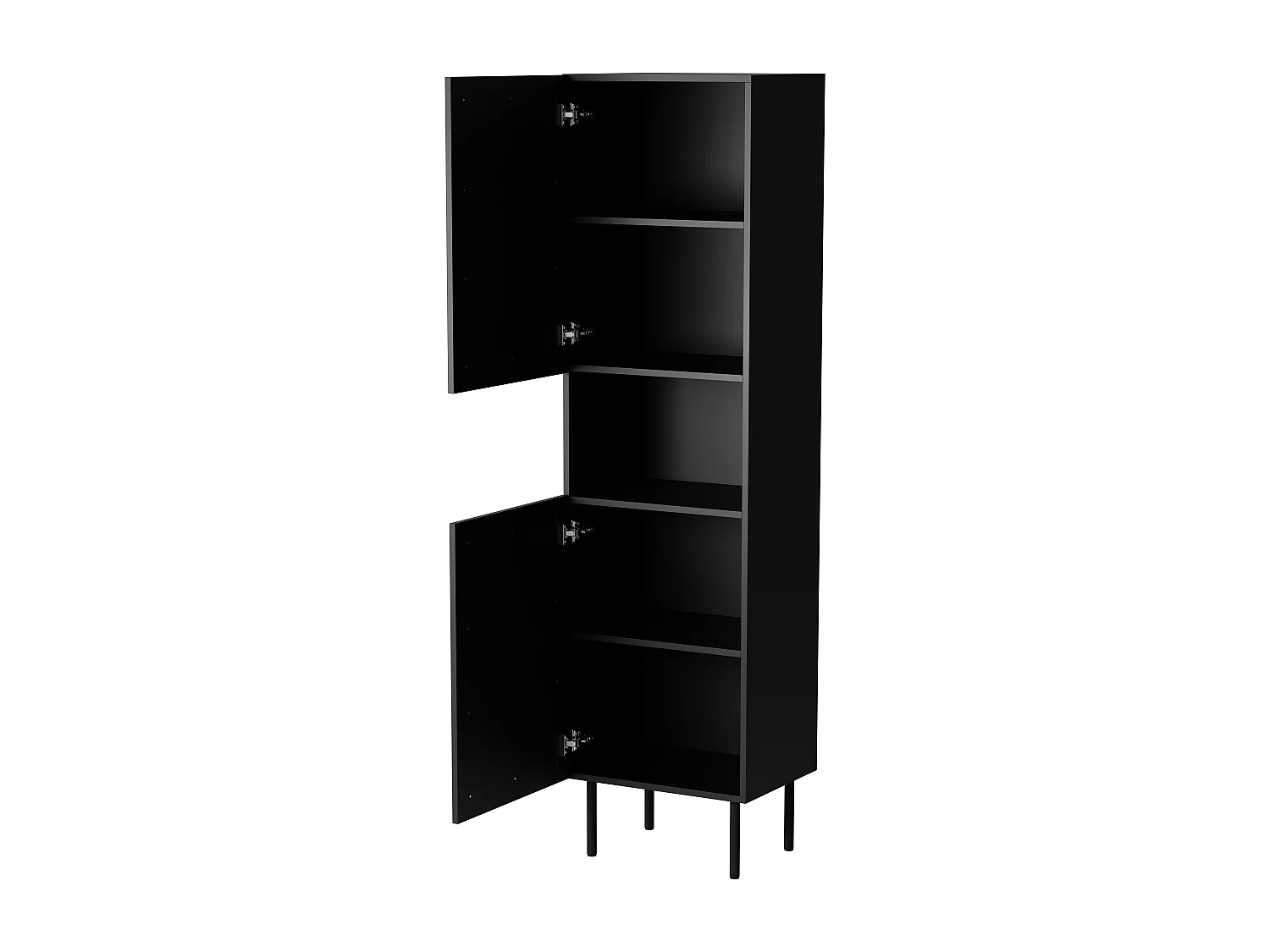 Vitrine noire 190 cm avec façades en rotin et niche de rangement Rota