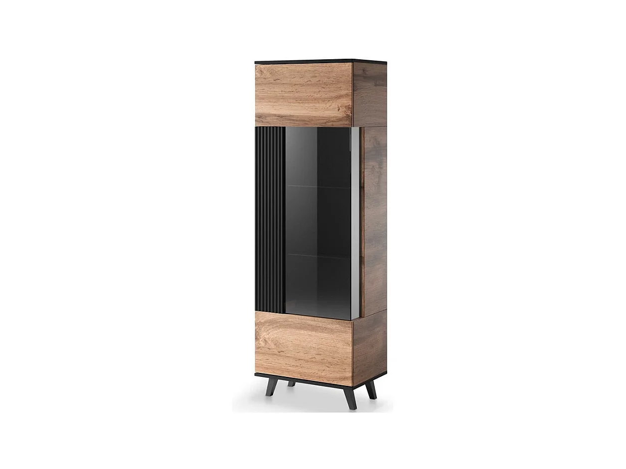 Vitrine contemporaine noire et aspect chêne wotan PUMP