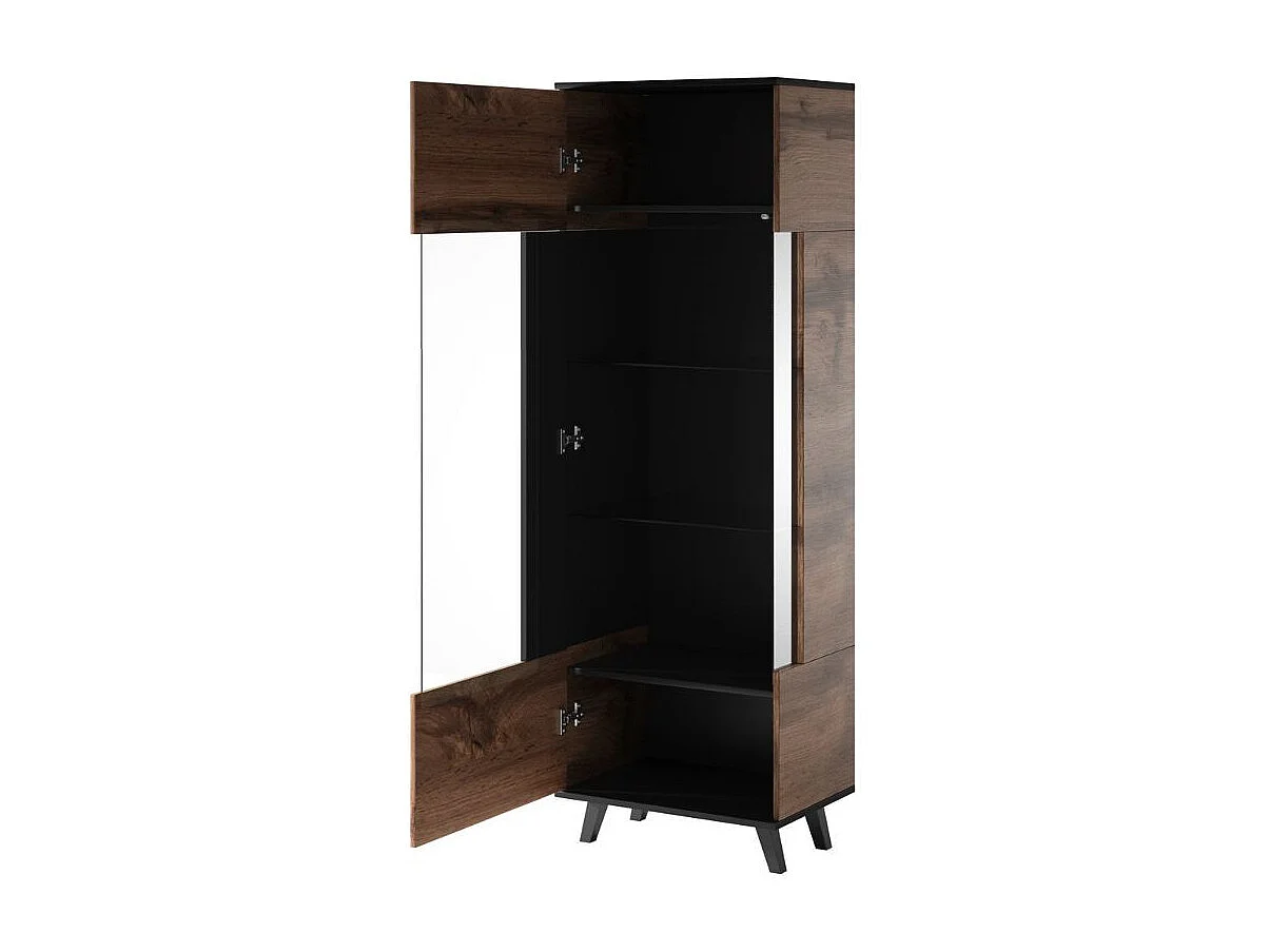 Vitrine contemporaine noire et aspect chêne wotan PUMP