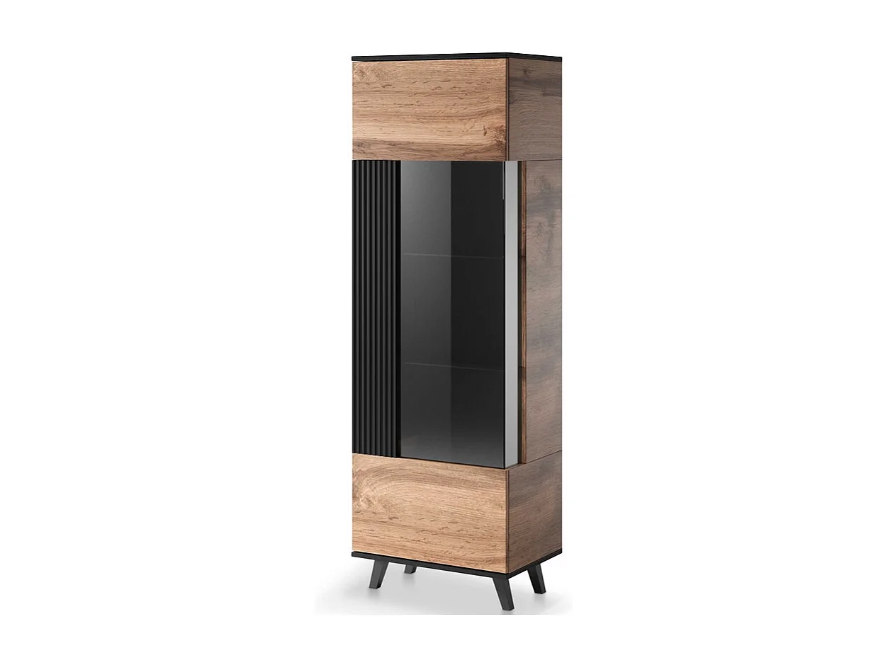 Vitrine contemporaine noire et aspect chêne wotan PUMP