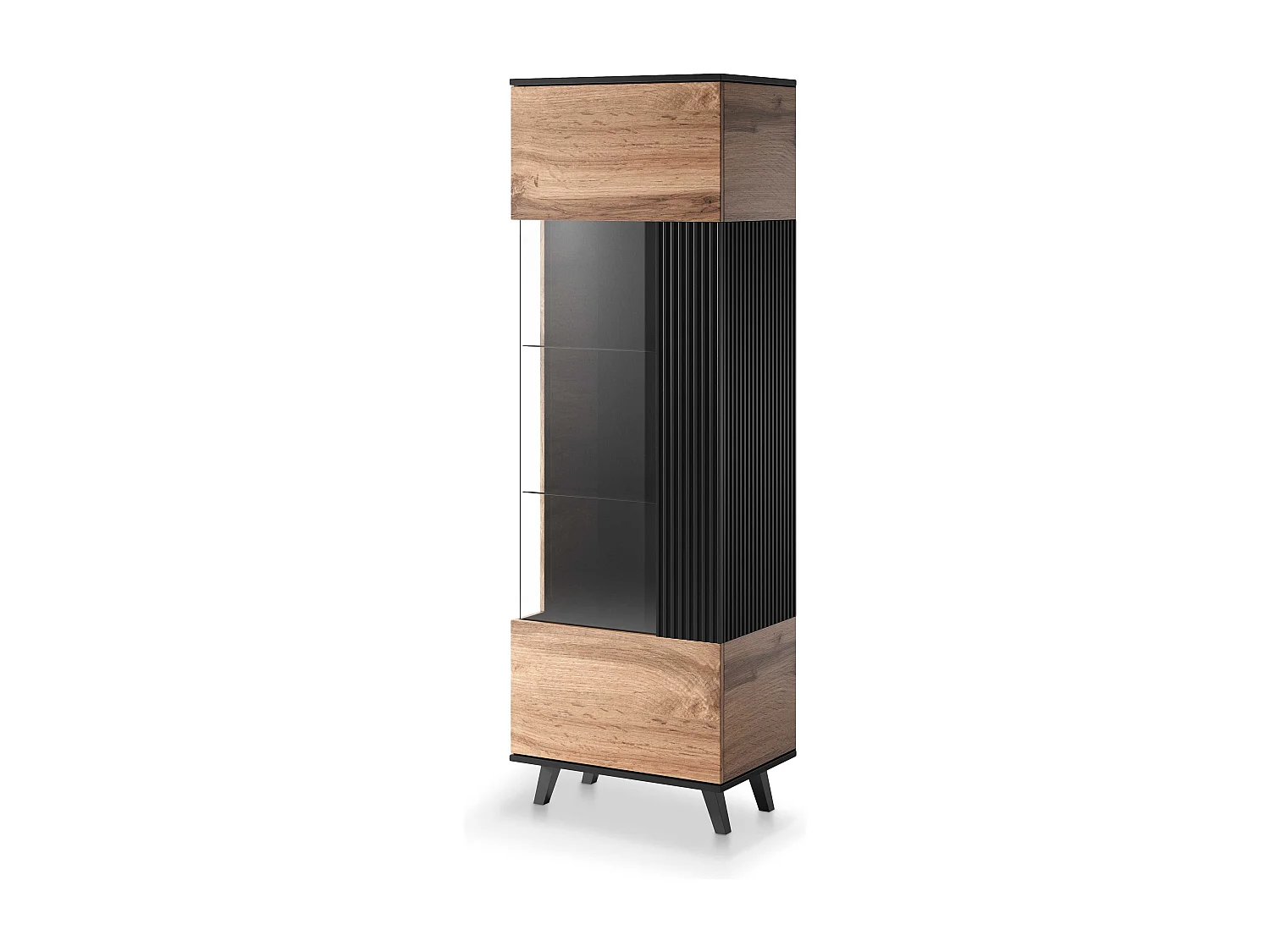 Vitrine contemporaine noire et aspect chêne wotan PUMP