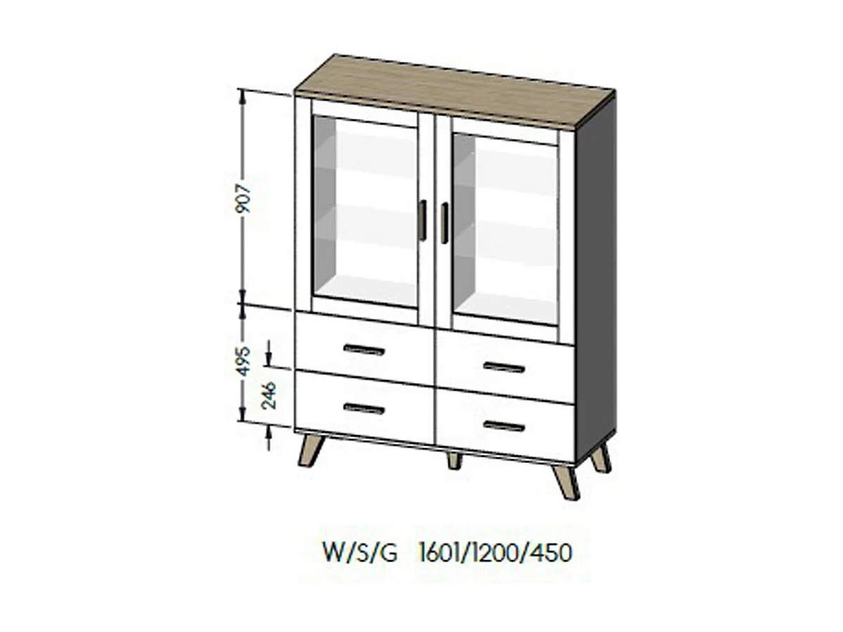 Vitrine scandinave décor chêne et blanc mat 120x160cm Colin