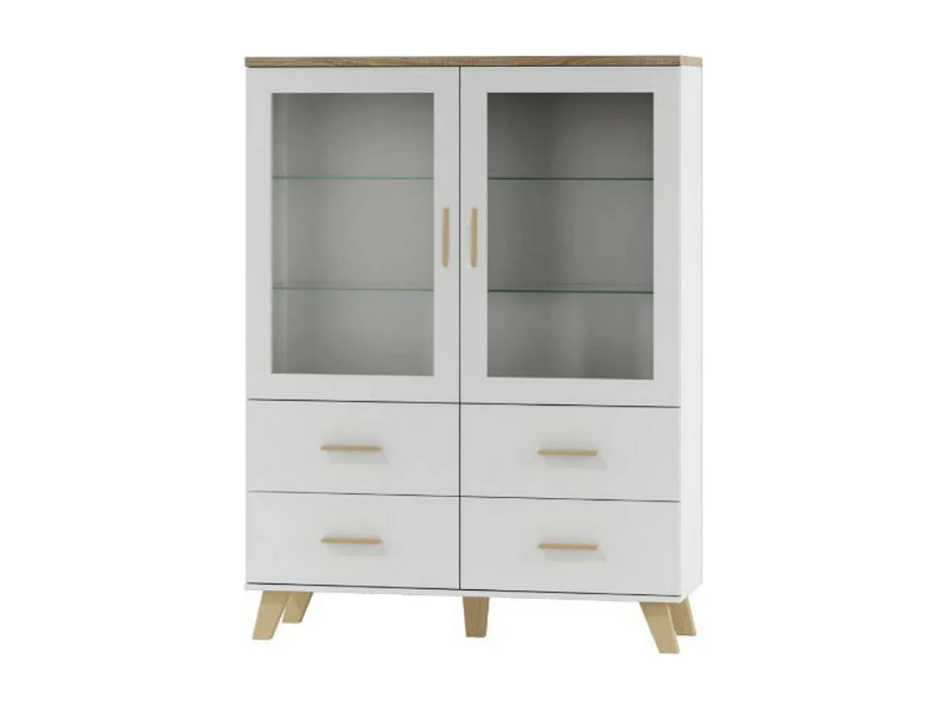 Vetrina scandinava in rovere e bianco opaco 120x160cm Colin