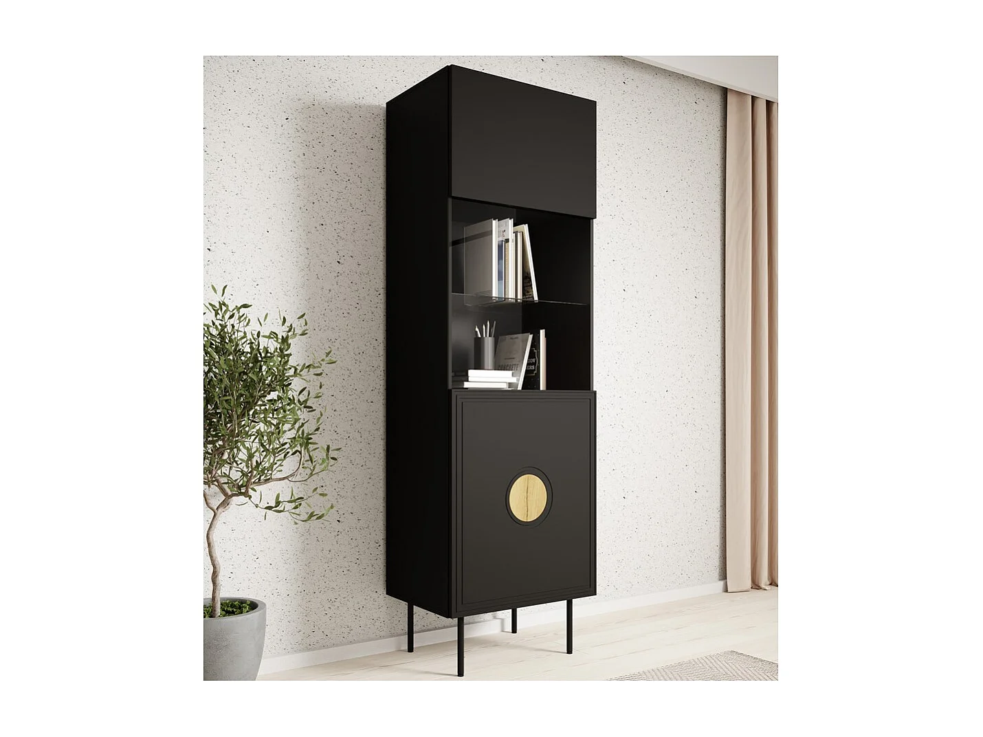 Vitrine 190 cm noir mat et aspect chêne Climb