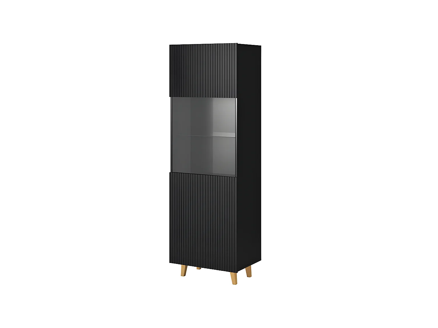 Vetrina design scanalata Gustave a 2 nicchie in nero opaco