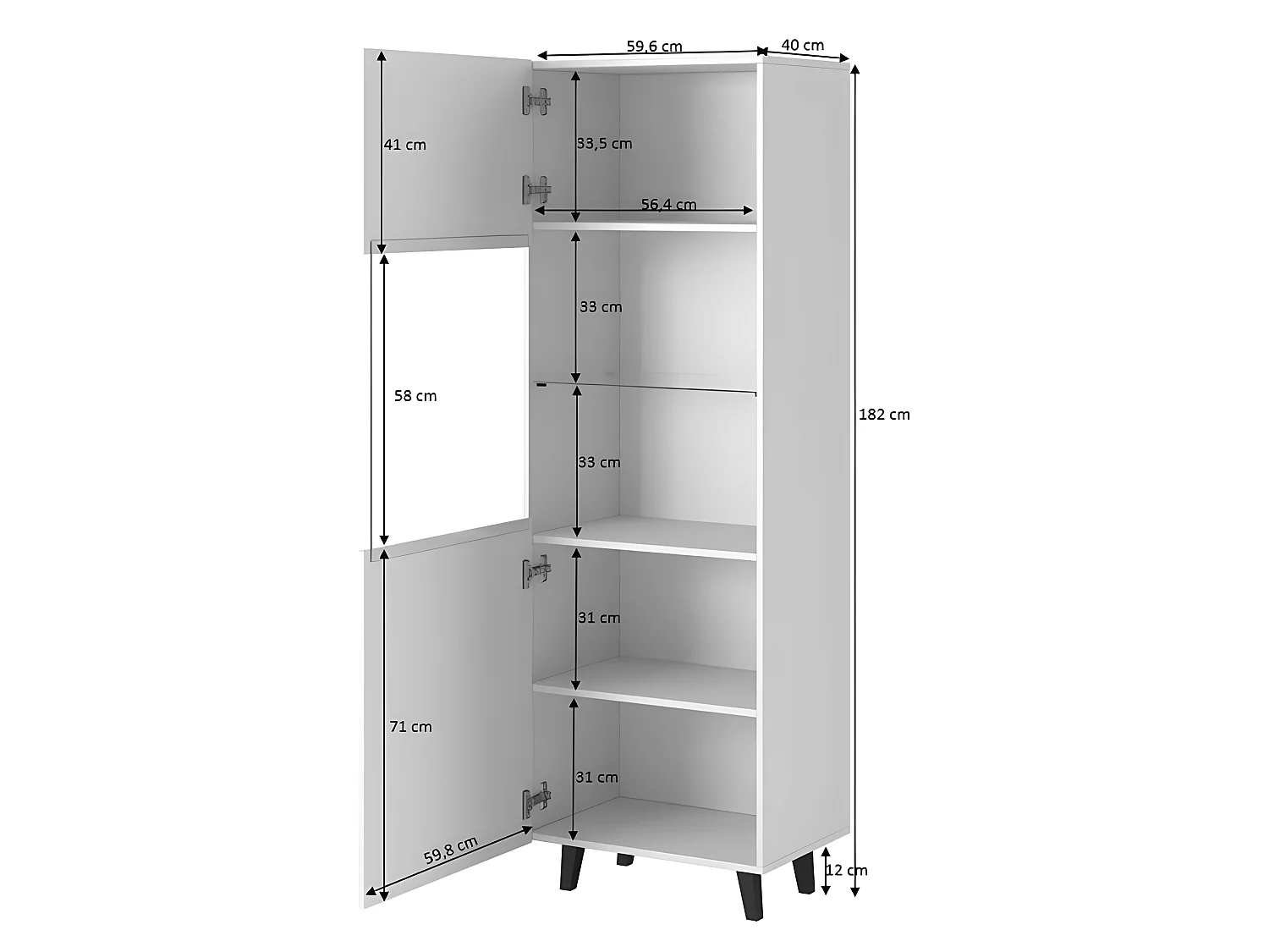 Vetrina design scanalata Gustave a 2 nicchie in nero opaco