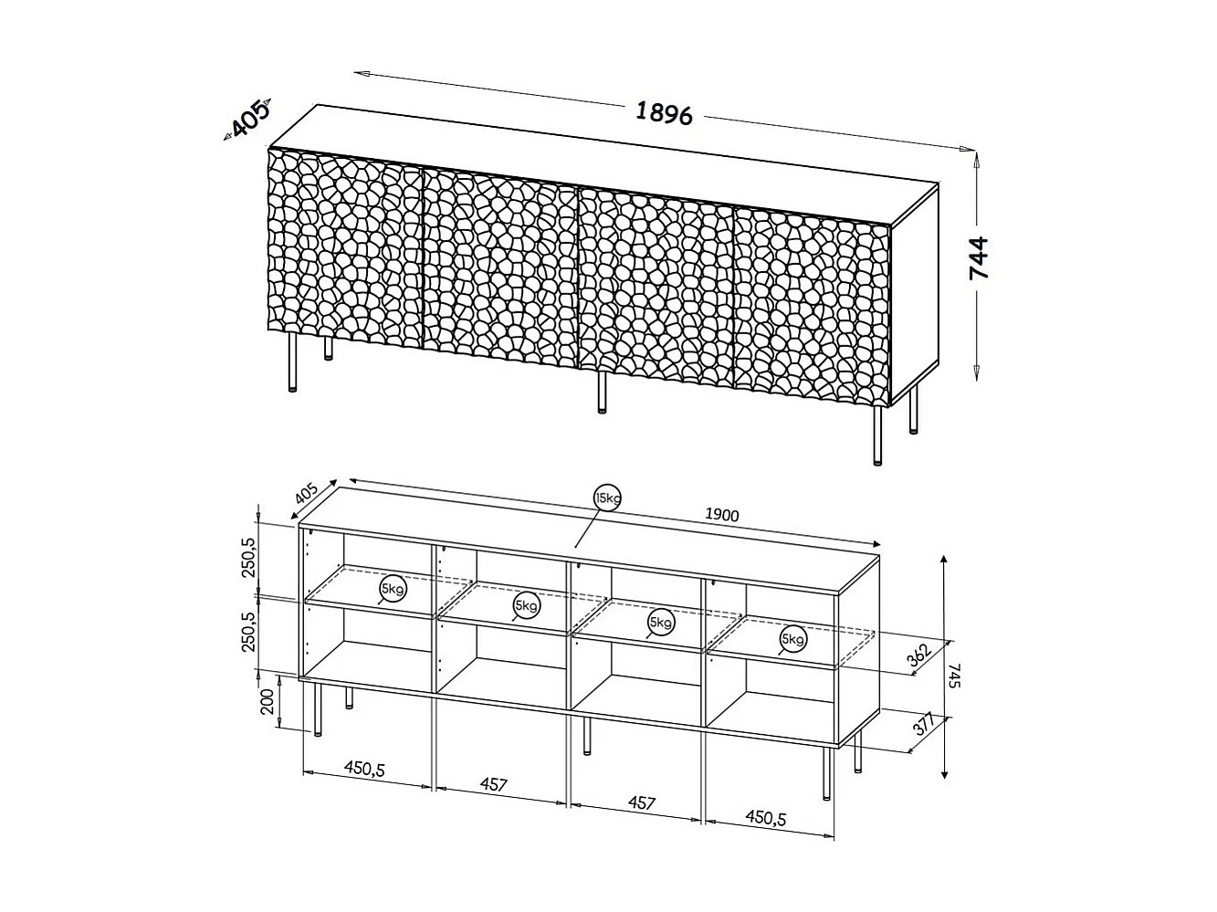 Credenza bassa design Sumoc bianco opaco 190cm