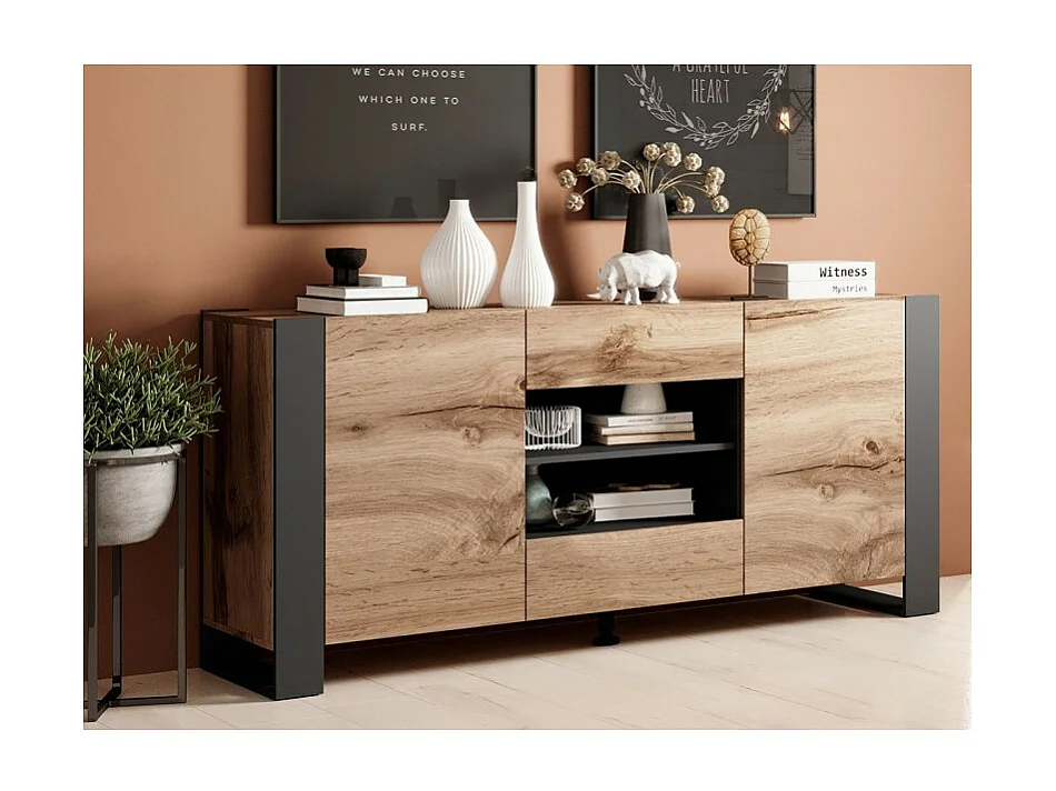 Aparador roble y antracita 164cm Yosh