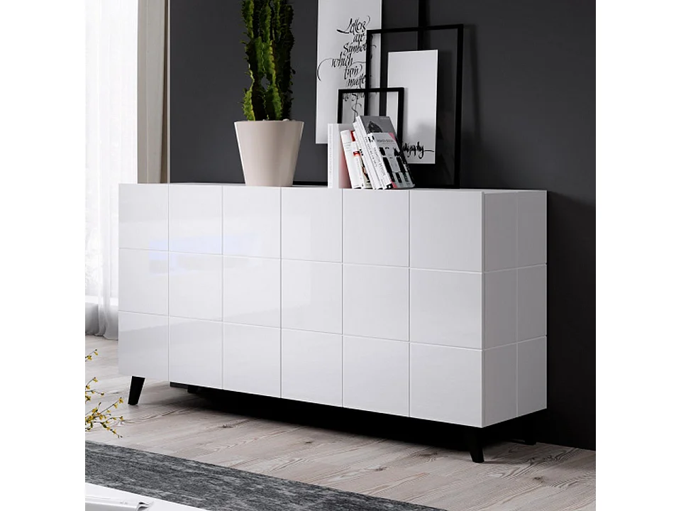 Buffet design blanc brillant 138cm + LED Flow - Sans LED