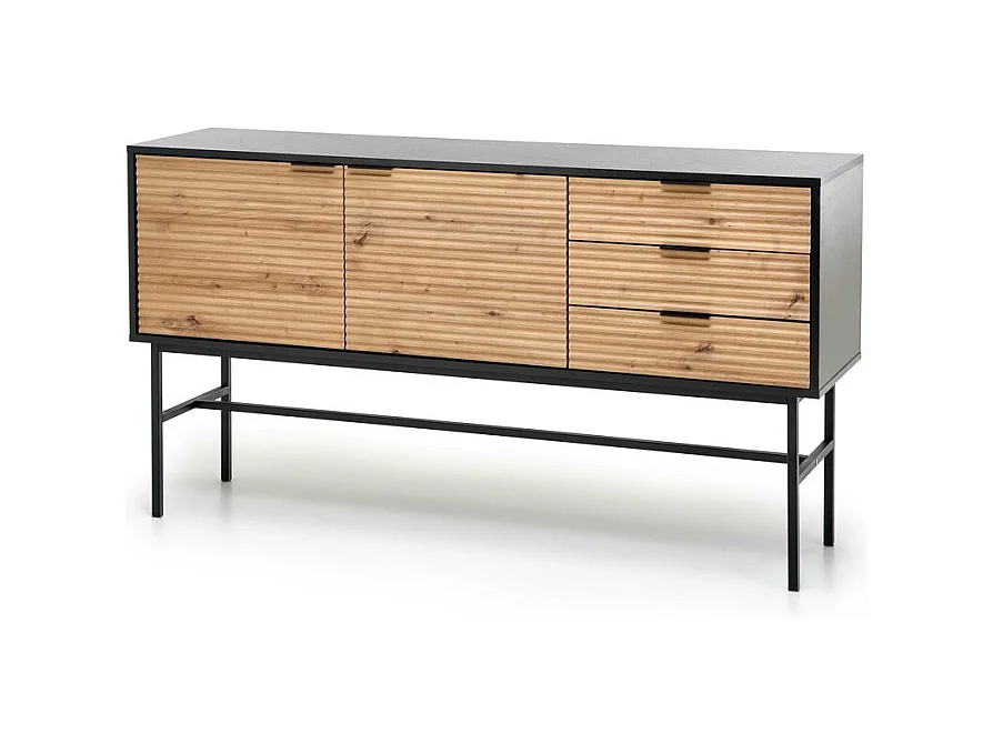 Buffet bas style industriel aspect chêne avec structure noire en métal SMASH